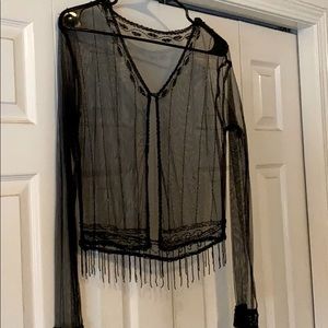 Black see through coverup with beads vintage 1999